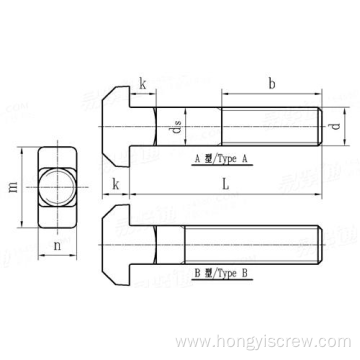 Stainless steel T Head Bolts With Square Neck